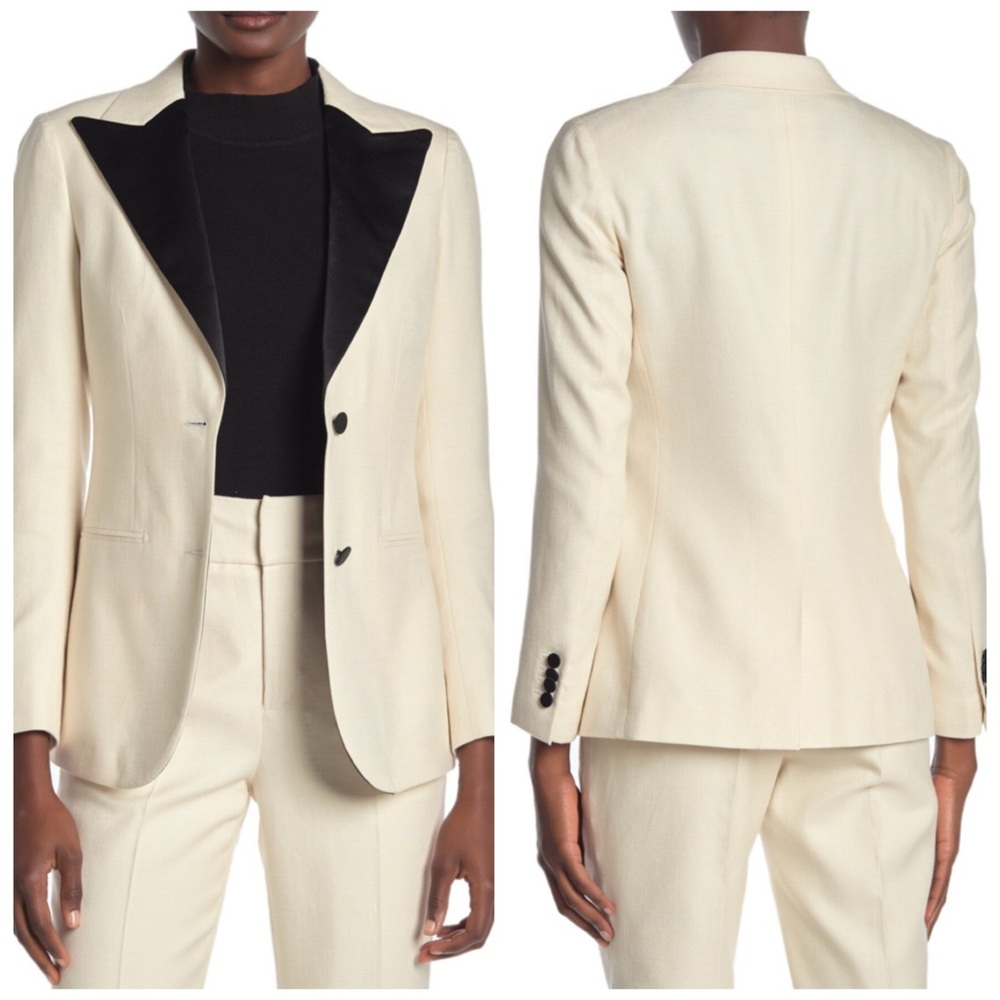 Suistudio White Tuxedo Blazer Silk Linen 4 Bridal Wedding Formal NWT 🟡 - Picture 4 of 14